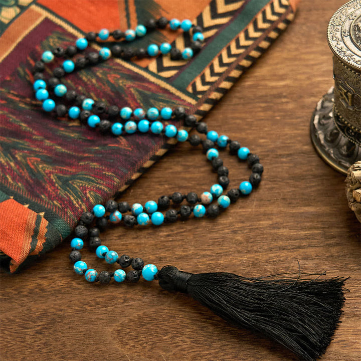Collares colgantes con borlas y cuentas de lava de piedra del emperador y Buddha Stones