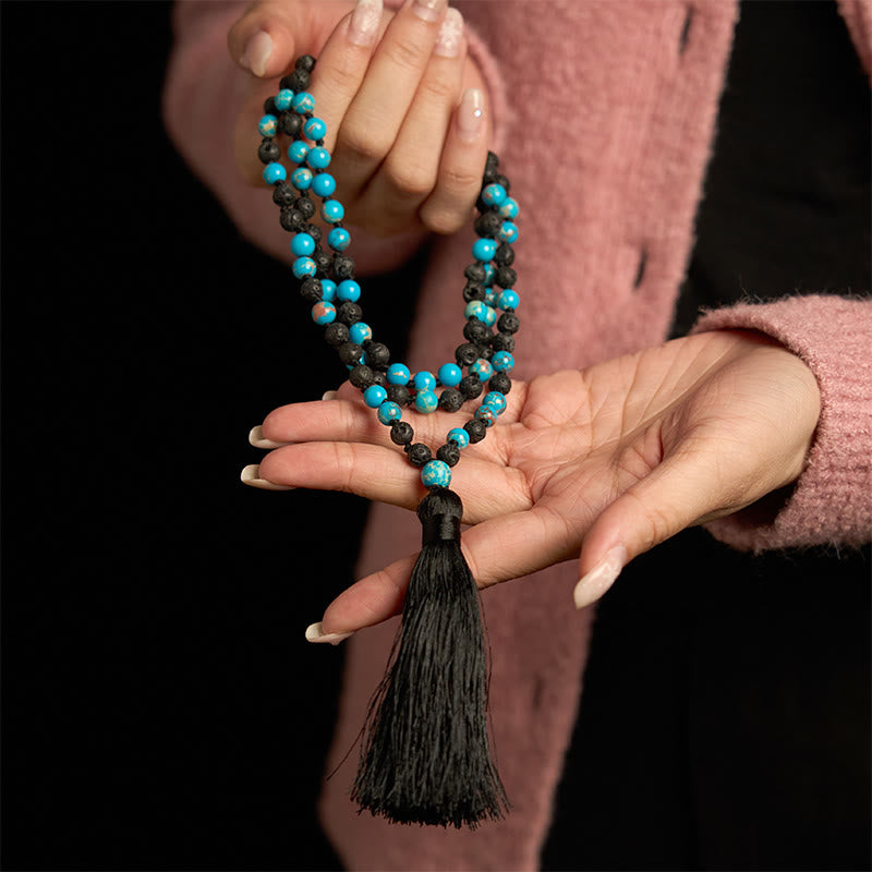 Collares colgantes con borlas y cuentas de lava de piedra del emperador y Buddha Stones