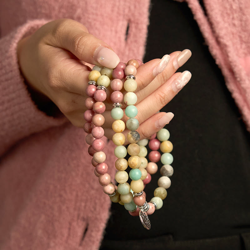 Pulsera de compasión de loto con cuentas de amazonita y rodonita de 108 Buddha Stones