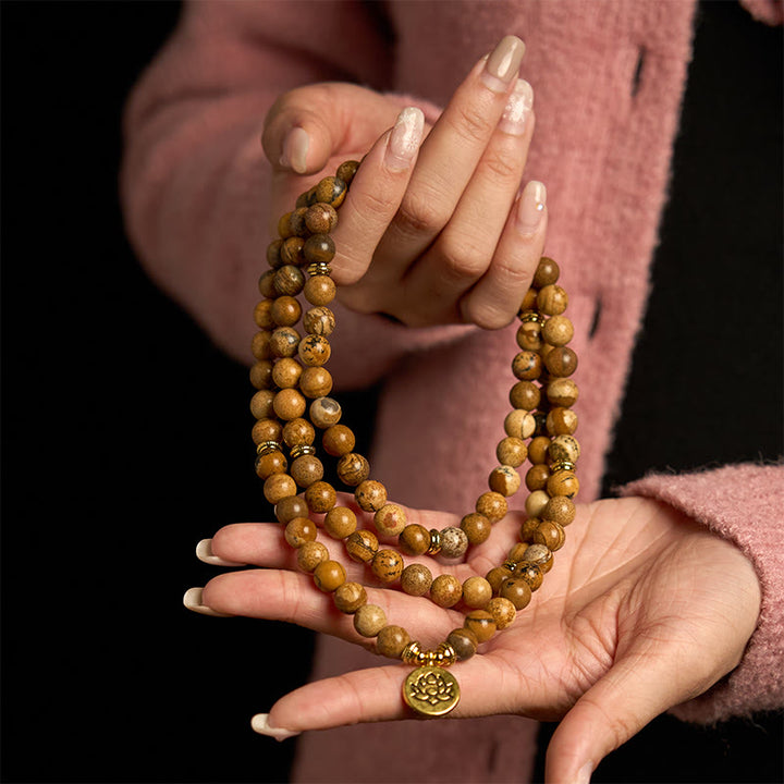 Buddha Stones con 108 cuentas y jaspe con imagen y loto
