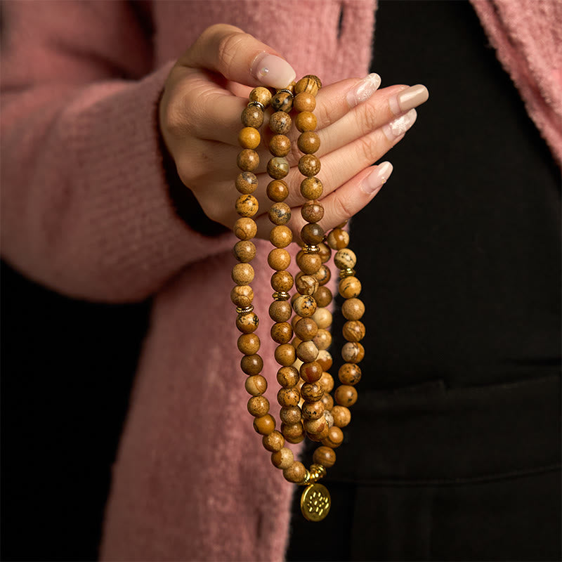 Buddha Stones con 108 cuentas y jaspe con imagen y loto