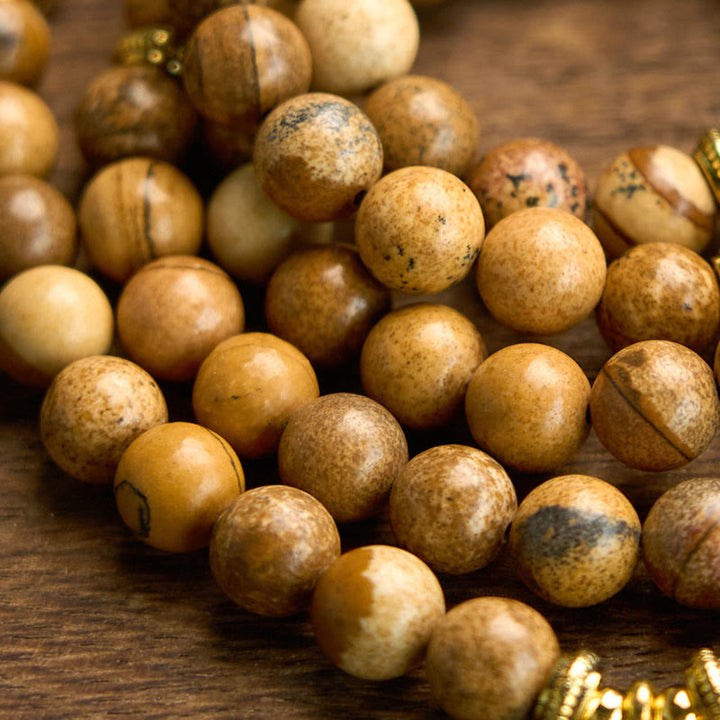 Buddha Stones con 108 cuentas y jaspe con imagen y loto