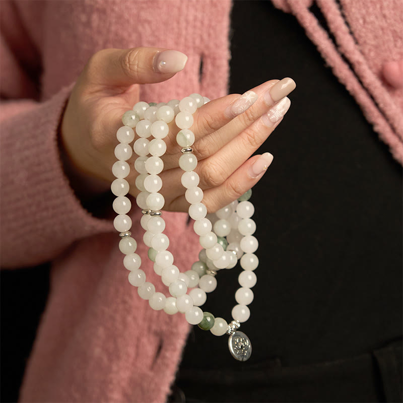 Pulsera de la suerte con 108 cuentas de mala de jade natural Tianshan y loto de Buddha Stones