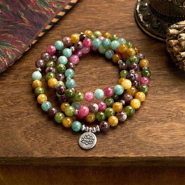 Pulsera de turmalina natural multicapa con 108 cuentas de mala y Buddha Stones