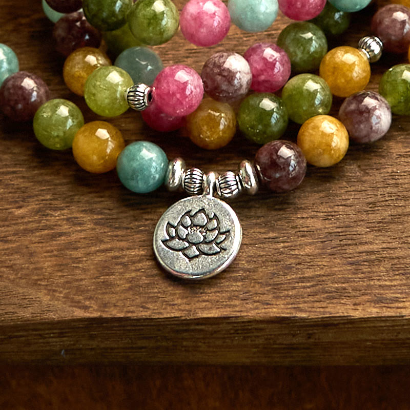 Pulsera de turmalina natural multicapa con 108 cuentas de mala y Buddha Stones