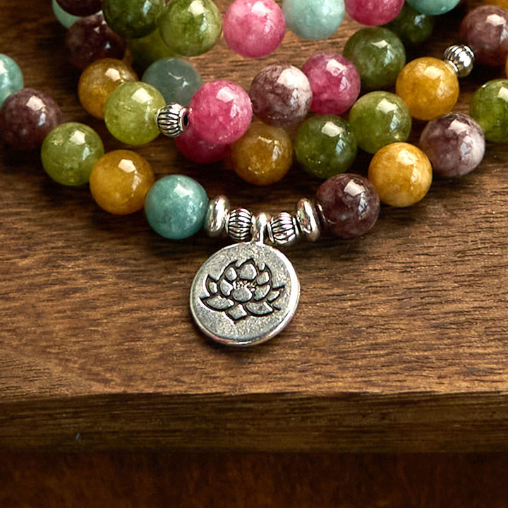 Pulsera de turmalina natural multicapa con 108 cuentas de mala y Buddha Stones