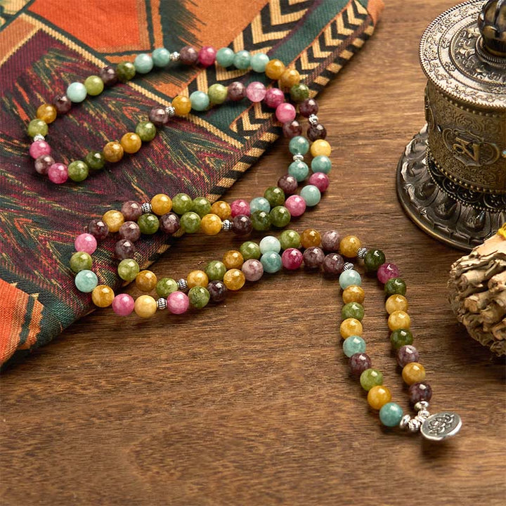 Pulsera de turmalina natural multicapa con 108 cuentas de mala y Buddha Stones