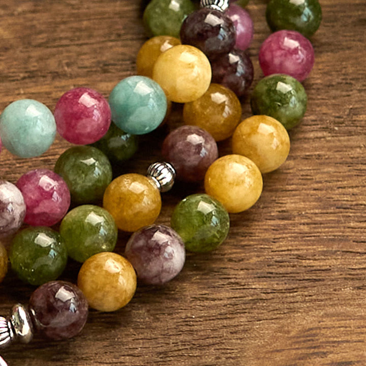Pulsera de turmalina natural multicapa con 108 cuentas de mala y Buddha Stones