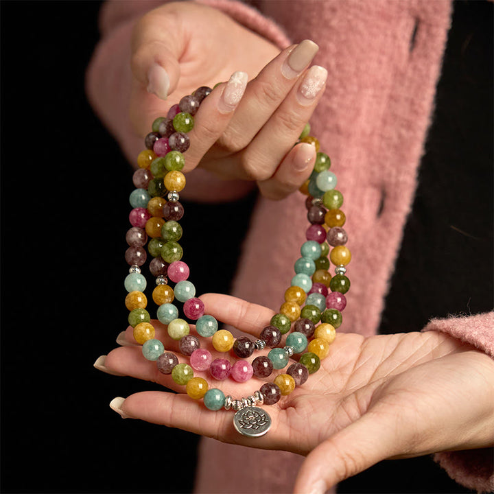 Pulsera de turmalina natural multicapa con 108 cuentas de mala y Buddha Stones