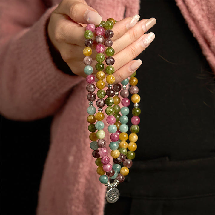 Pulsera de turmalina natural multicapa con 108 cuentas de mala y Buddha Stones