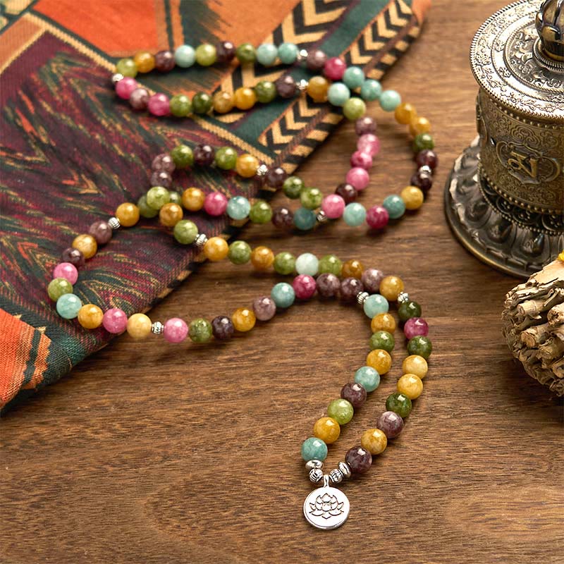 Pulsera de turmalina natural multicapa con 108 cuentas de mala y Buddha Stones
