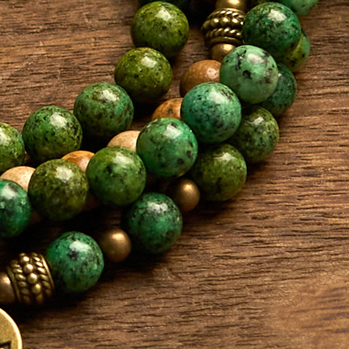 Pulsera positiva con 108 cuentas de piedra natural, Buddha Stones , jaspe, turquesa y loto
