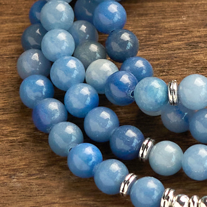 Pulsera de Buddha Stones con 108 cuentas de mala y aventurina azul natural multicapa