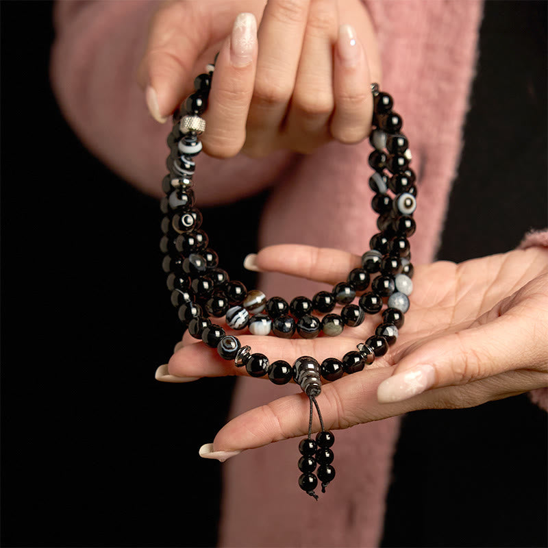 Pulsera de protección de ónix negro con 108 cuentas de piedra natural de Buddha Stones