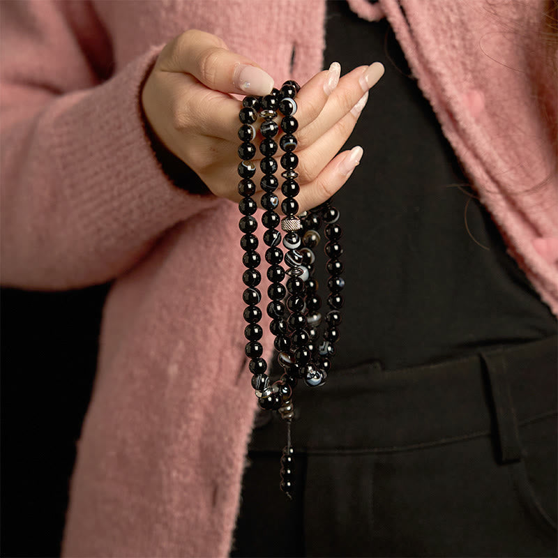 Pulsera de protección de ónix negro con 108 cuentas de piedra natural de Buddha Stones