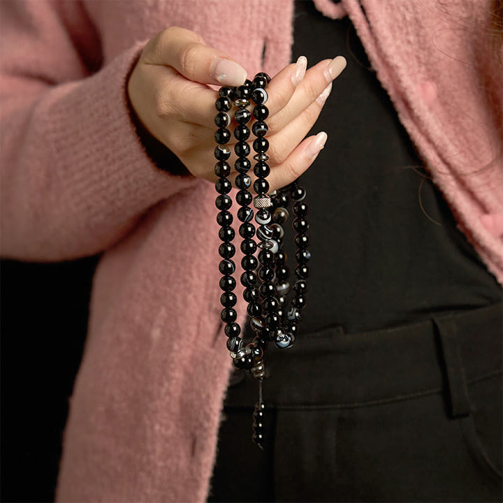 Pulsera de protección de ónix negro con 108 cuentas de piedra natural de Buddha Stones