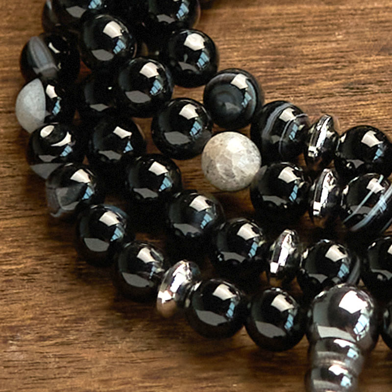 Pulsera de protección de ónix negro con 108 cuentas de piedra natural de Buddha Stones