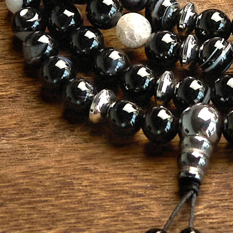 Pulsera de protección de ónix negro con 108 cuentas de piedra natural de Buddha Stones