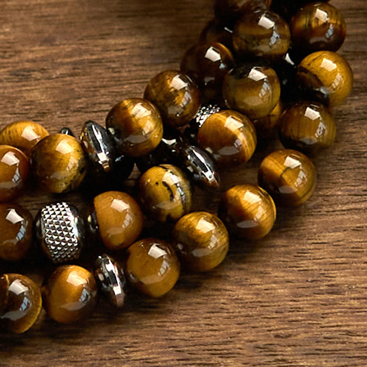 Pulsera de protección multivuelta con piedra natural ojo de tigre y 108 cuentas de mala de Buddha Stones