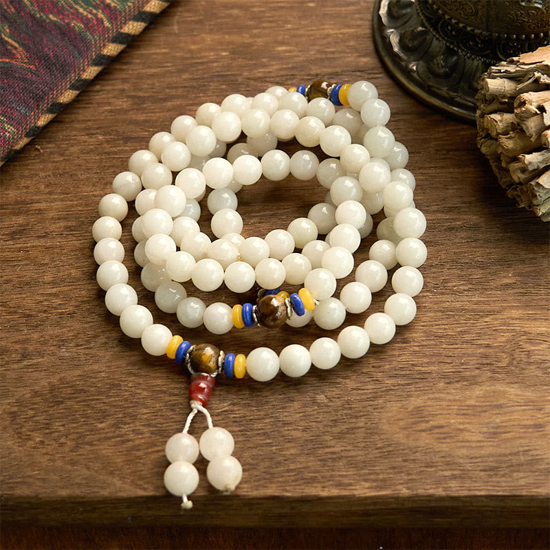 Pulsera de Buddha Stones con 108 cuentas de mala de cuarcita natural para la riqueza y la suerte - Cuarcita (circunferencia de la muñeca: 14-16 cm) - image 1
