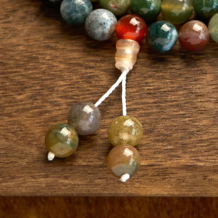 Pulsera curativa de varias vueltas con 108 cuentas de mala de piedra natural y ágata musgosa de Buddha Stones
