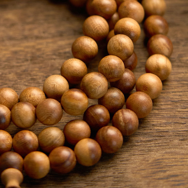 Pulsera de protección pulida a mano de madera de durazno con 108 cuentas de mala y Buddha Stones con efecto relámpago