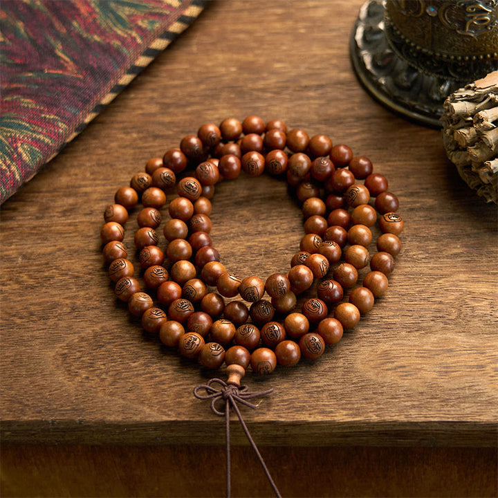 Pulsera de protección con mantra de luz dorada de madera de azufaifo con 108 Buddha Stones y piedras Mala