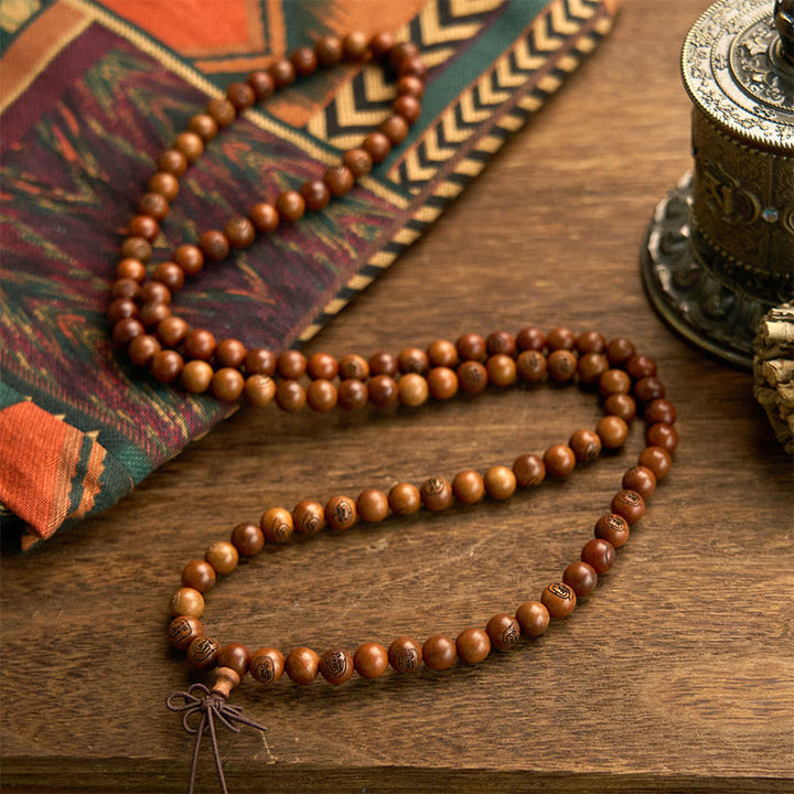 Pulsera de protección con mantra de luz dorada de madera de azufaifo con 108 Buddha Stones y piedras Mala