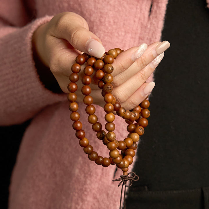 Pulsera de protección con mantra de luz dorada de madera de azufaifo con 108 Buddha Stones y piedras Mala