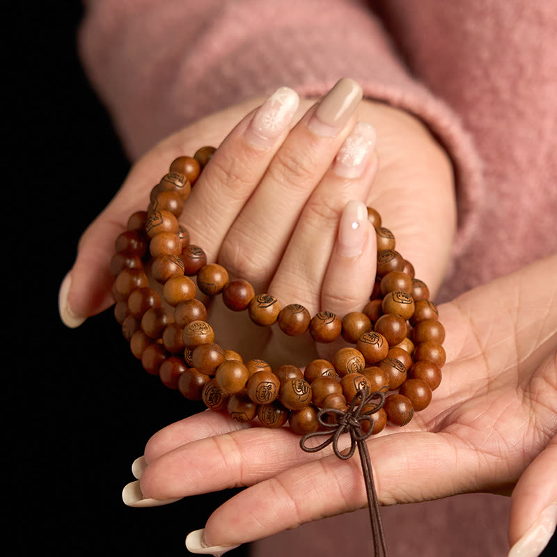 Pulsera de protección con mantra de luz dorada de madera de azufaifo con 108 Buddha Stones y piedras Mala