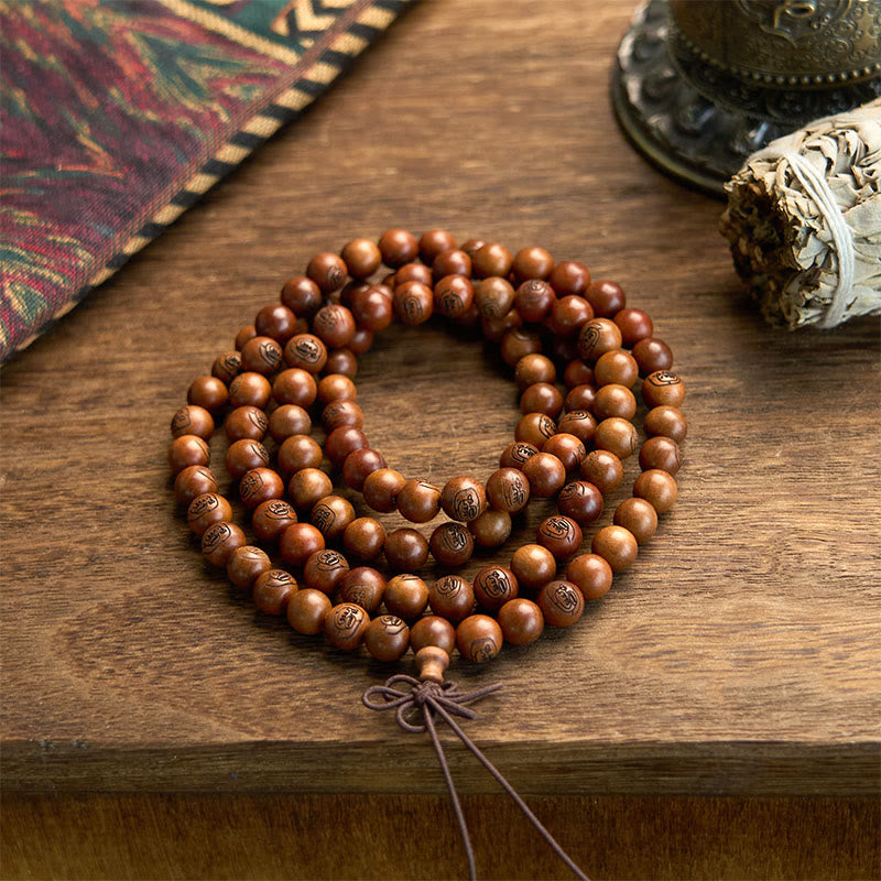 Pulsera de protección con mantra de luz dorada de madera de azufaifo con 108 Buddha Stones y piedras Mala
