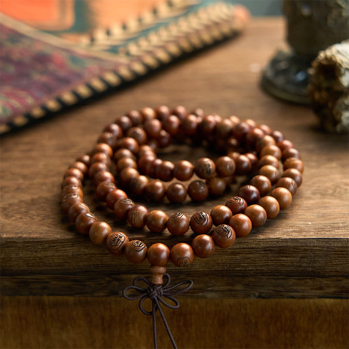 Pulsera de protección con mantra de luz dorada de madera de azufaifo con 108 Buddha Stones y piedras Mala