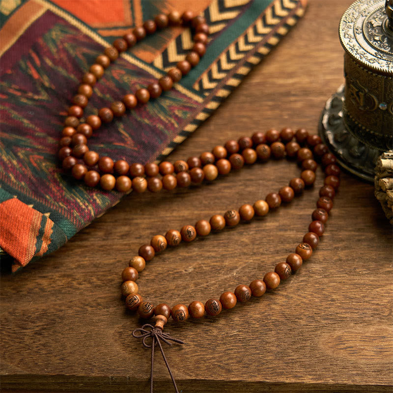 Pulsera de protección con mantra de luz dorada de madera de azufaifo con 108 Buddha Stones y piedras Mala