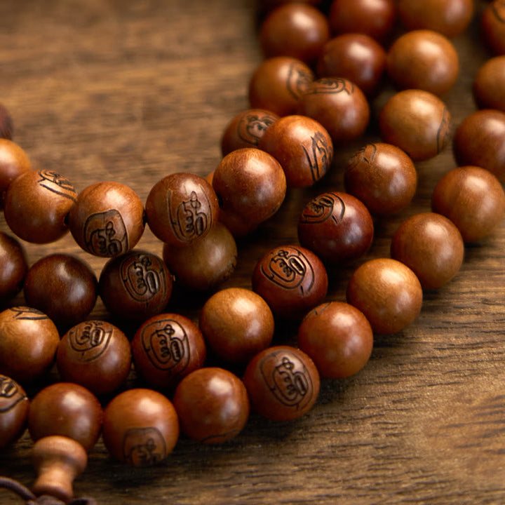 Pulsera de protección con mantra de luz dorada de madera de azufaifo con 108 Buddha Stones y piedras Mala