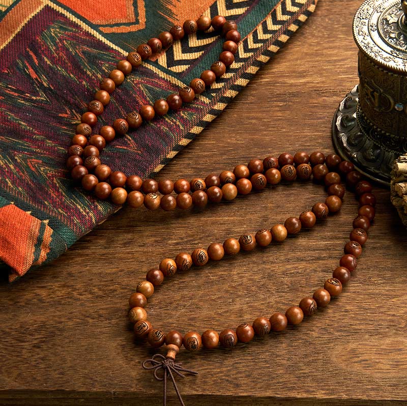 Pulsera de protección con mantra de luz dorada de madera de azufaifo con 108 Buddha Stones y piedras Mala