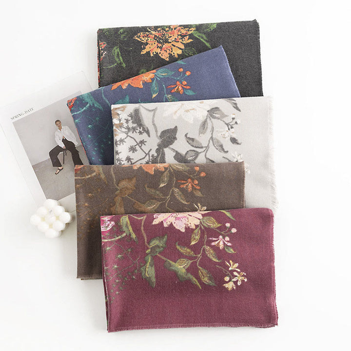 Chal con estampado de rosas multifloras tibetanas y Buddha Stones, bufanda cálida y acogedora para otoño e invierno