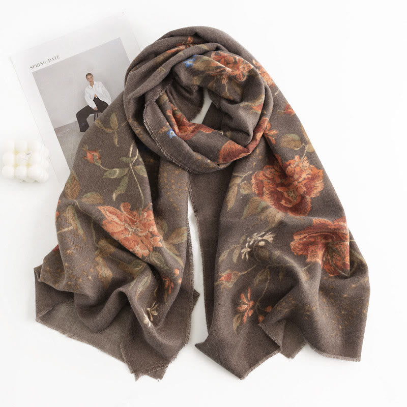 Chal con estampado de rosas multifloras tibetanas y Buddha Stones, bufanda cálida y acogedora para otoño e invierno