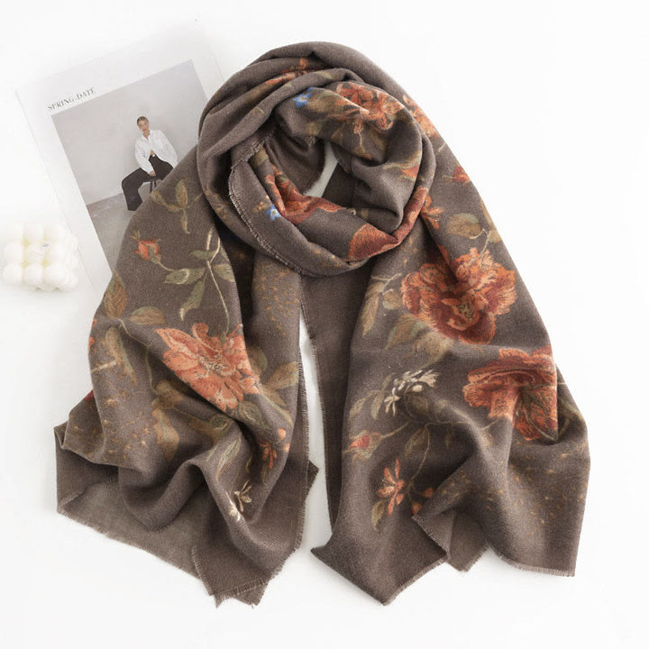 Chal con estampado de rosas multifloras tibetanas y Buddha Stones, bufanda cálida y acogedora para otoño e invierno