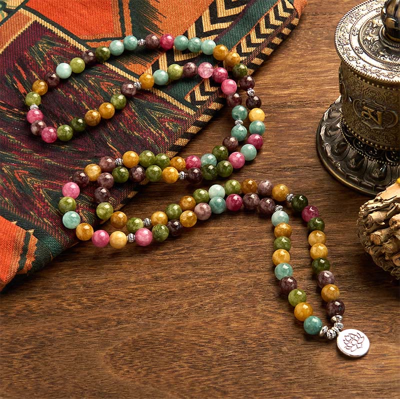 Pulsera de turmalina natural multicapa con 108 cuentas de mala y Buddha Stones