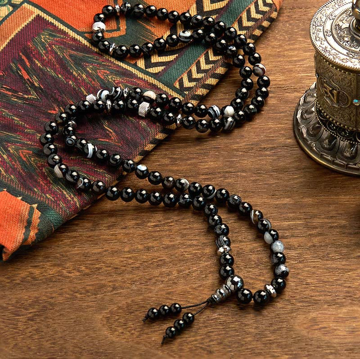 Pulsera de protección de ónix negro con 108 cuentas de piedra natural de Buddha Stones