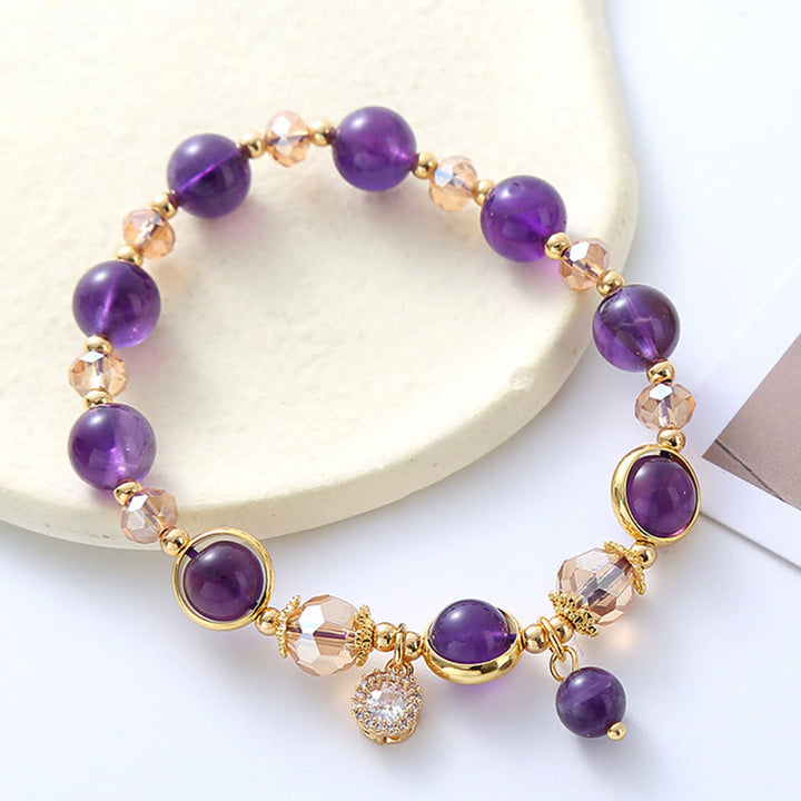 Pulsera de meditación con cristales geométricos de amatista natural y Buddha Stones