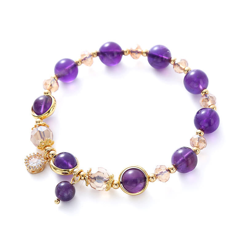 Pulsera de meditación con cristales geométricos de amatista natural y Buddha Stones