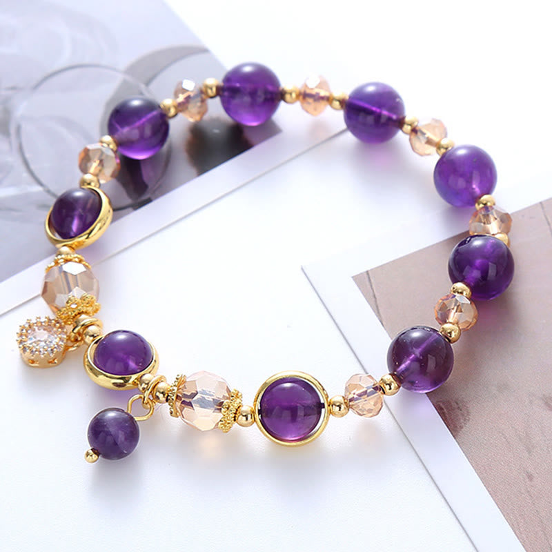 Pulsera de meditación con cristales geométricos de amatista natural y Buddha Stones