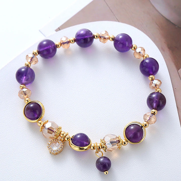 Pulsera de meditación con cristales geométricos de amatista natural y Buddha Stones