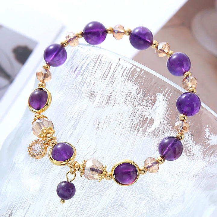 Pulsera de meditación con cristales geométricos de amatista natural y Buddha Stones