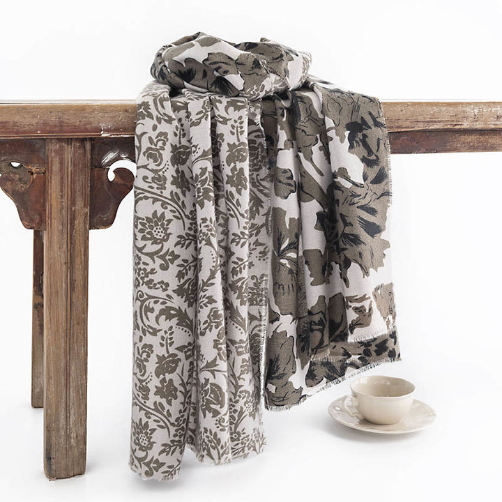 Chal con estampado de flores y plantas tibetanas con Buddha Stones para otoño e invierno, bufanda cálida y acogedora para viajes