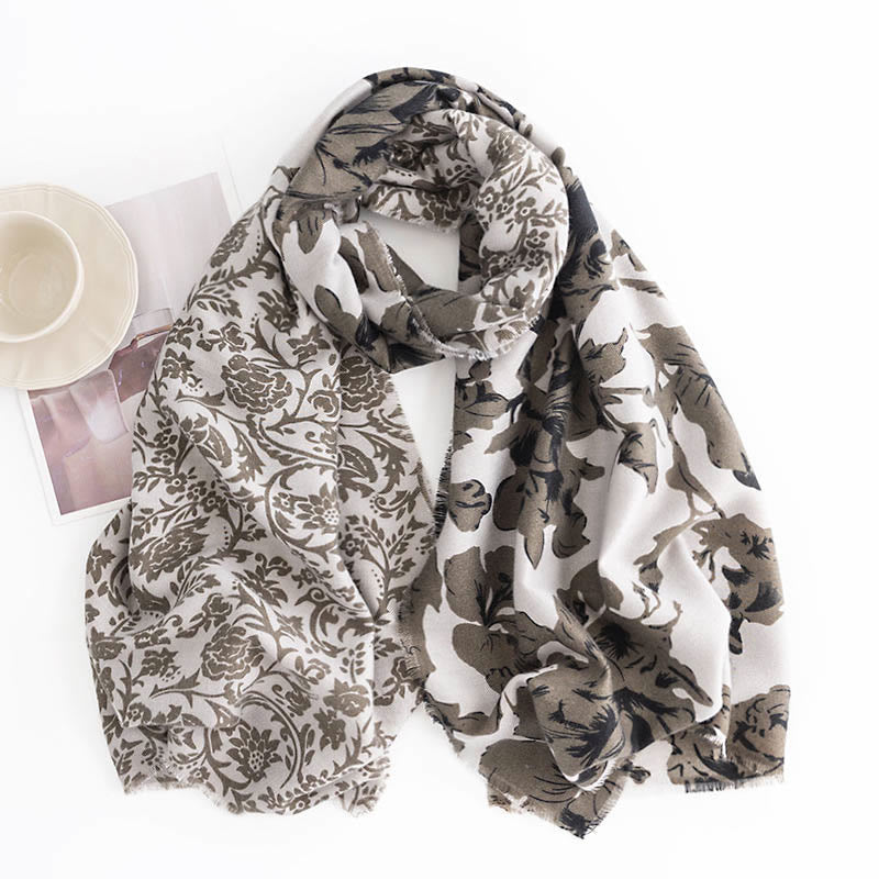 Chal con estampado de flores y plantas tibetanas con Buddha Stones para otoño e invierno, bufanda cálida y acogedora para viajes