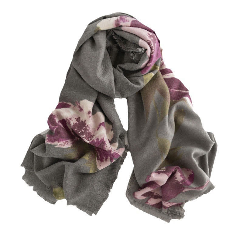 Chal con estampado de flores moradas tibetanas y Buddha Stones, cálido para otoño e invierno, para viajes