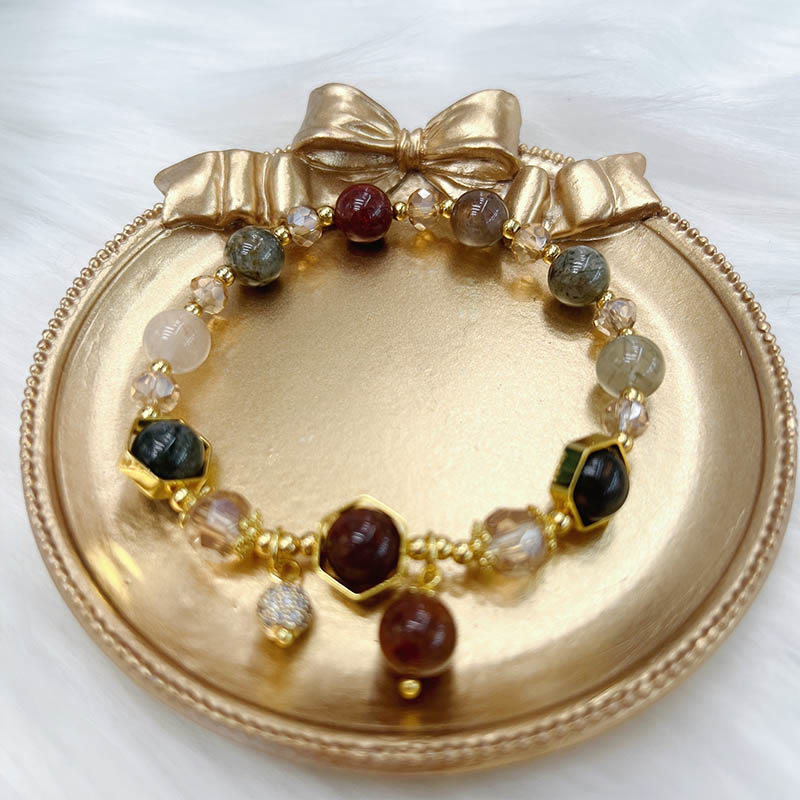 Pulsera de protección de amatista y cuarzo rutilado de color natural de Buddha Stones