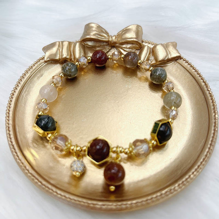 Pulsera de protección de amatista y cuarzo rutilado de color natural de Buddha Stones